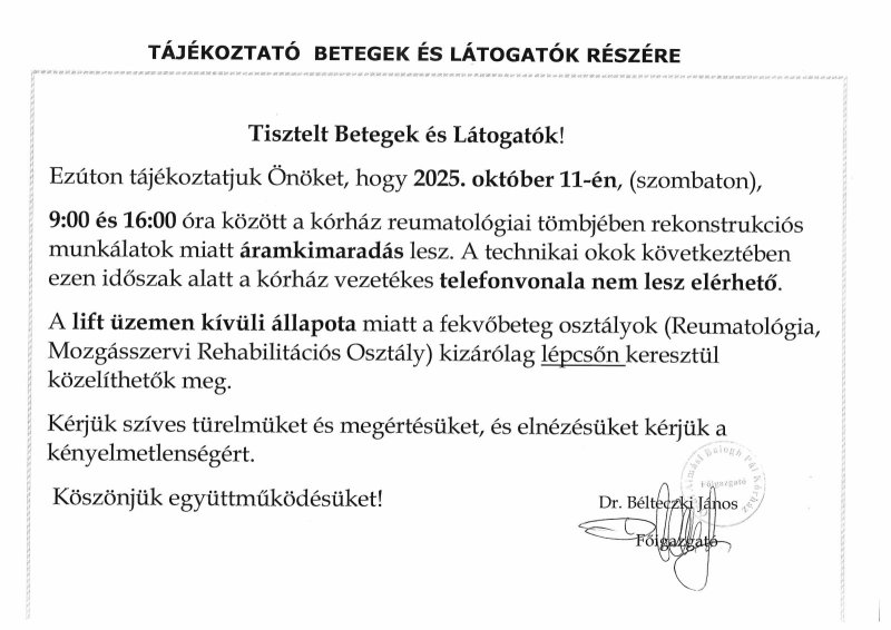 TÁJÉKOZTATÓ BETEGEK ÉS LÁTOGATÓK RÉSZÉRE